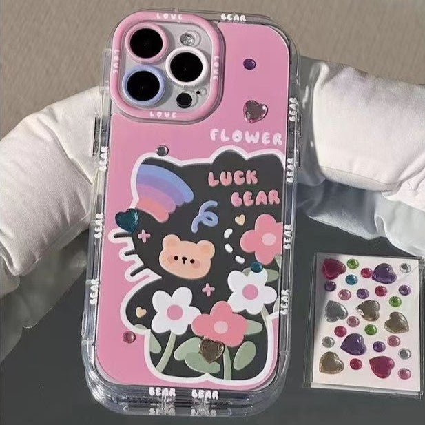 Lucky Bear Floral Mirror Phone Case + Stickers